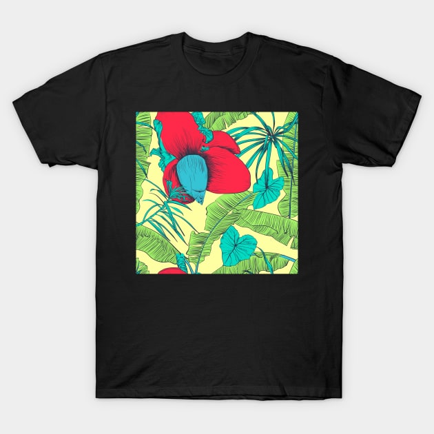 Seamless tropical pattern with banana palms T-Shirt by Olga Berlet